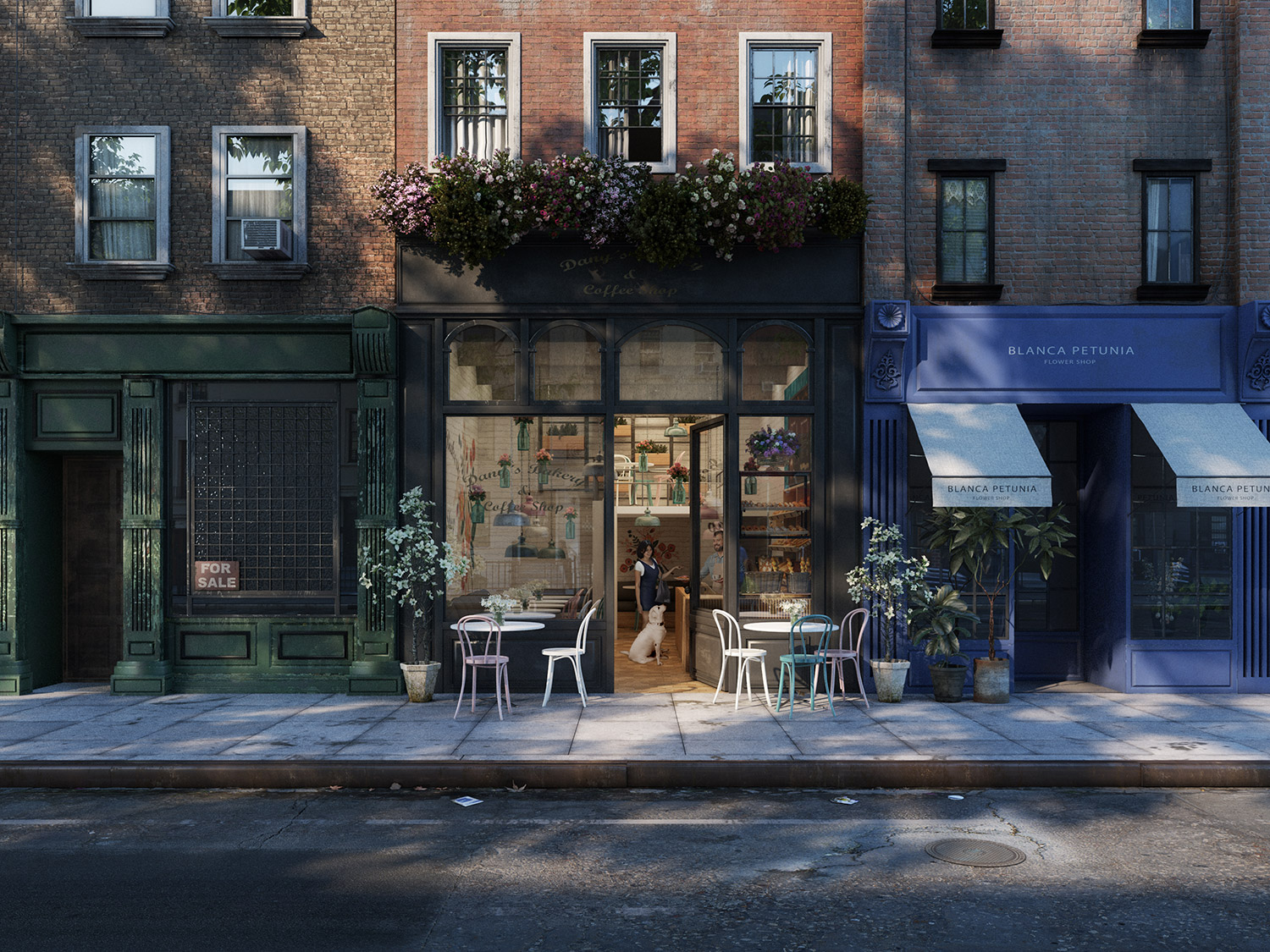 Ombre degli alberi con V-Ray Sun (Size Multiplier 1.5) - "The Sweetest Bakery" (5SRW)