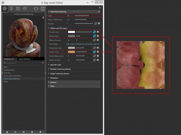 Figura E — Texture e impostazioni della variante rossa